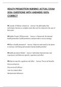 HEALTH PROMOTION NURSING ACTUAL EXAM 2026 QUESTIONS WITH ANSWERS 100&percnt; CORRECT