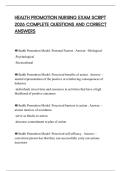 HEALTH PROMOTION NURSING EXAM SCRIPT 2026 COMPLETE QUESTIONS AND CORRECT ANSWERS