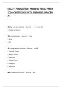 HEALTH PROMOTION NURSING FINAL PAPER 2026 QUESTIONS WITH ANSWERS GRADED A&plus;