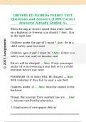 DRIVERS ED FLORIDA PERMIT TEST  Questions and Answers &lpar;100&percnt; Correct  Answers&rpar; Already Graded A&plus;