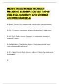 HEAVY TRUCK BRAKES MICHIGAN MECHANIC EXAMINATION TEST PAPER 2026 FULL QUESTIONS AND CORRECT ANSWERS GRADED A&plus;