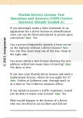 Florida Drivers License Test  Questions and Answers &lpar;100&percnt; Correct  Answers&rpar; Already Graded A&plus; 