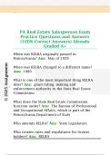 PA Real Estate Salesperson Exam  Practice Questions and Answers  (100% Correct Answers) Already  Graded A+