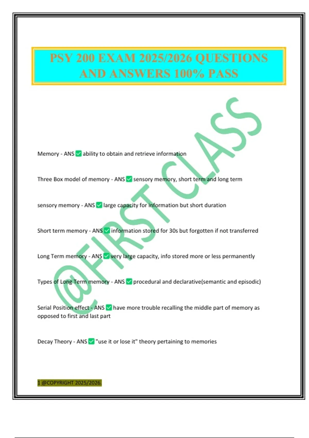 PSY 200 EXAM 2025/2026 QUESTIONS AND ANSWERS 100% PASS - PSY 200 ...