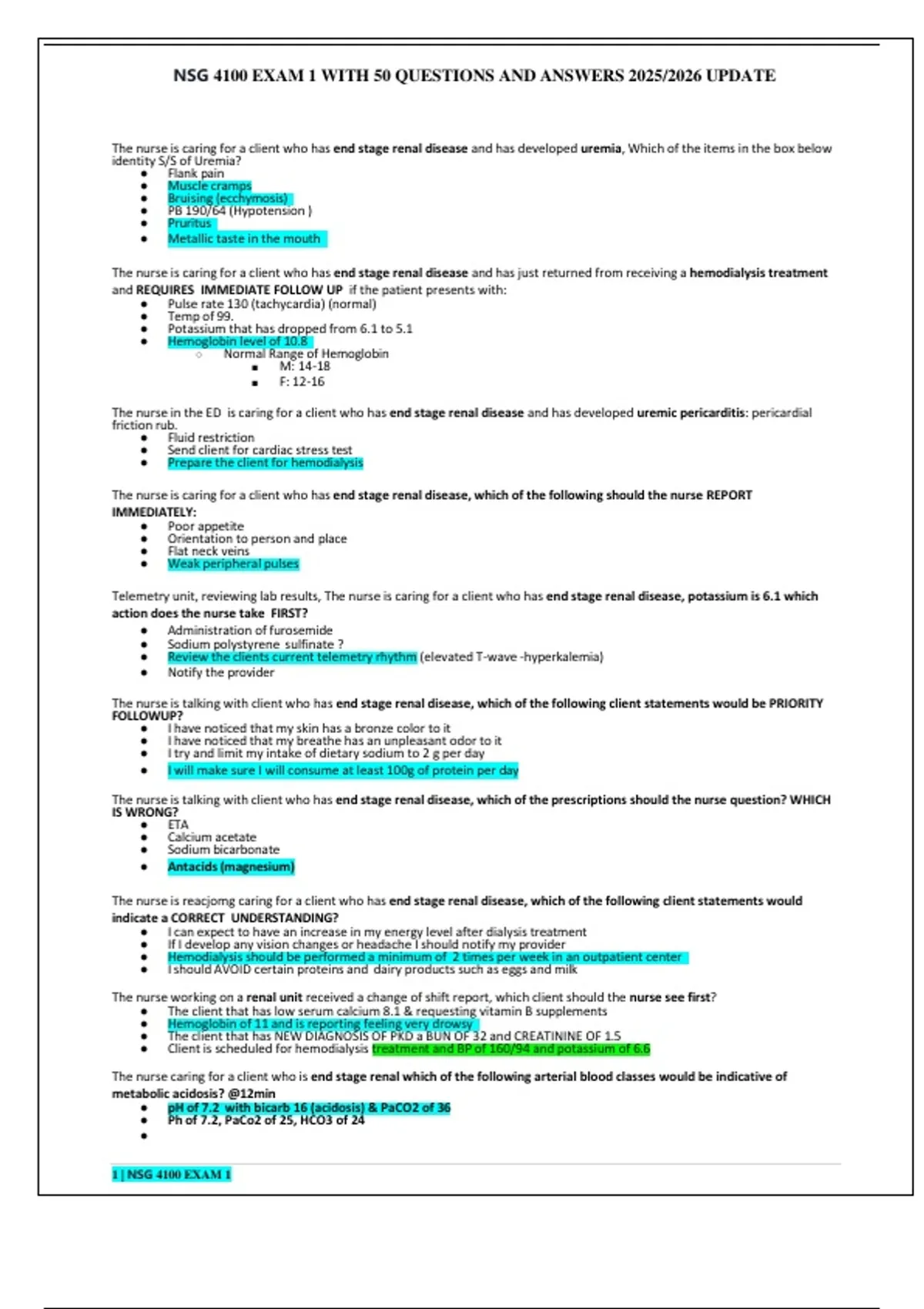 NSG 4100 EXAM 1 WITH 50 QUESTIONS AND ANSWERS 2025/2026 UPDATE - NSG ...