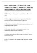 IAHSS SUPERVISOR CERTIFICATION EXAM SCRIPT 2026 THREE CURRENT TEST VERSIONS WITH COMPLETE SOLUTIONS GRADED A&plus;