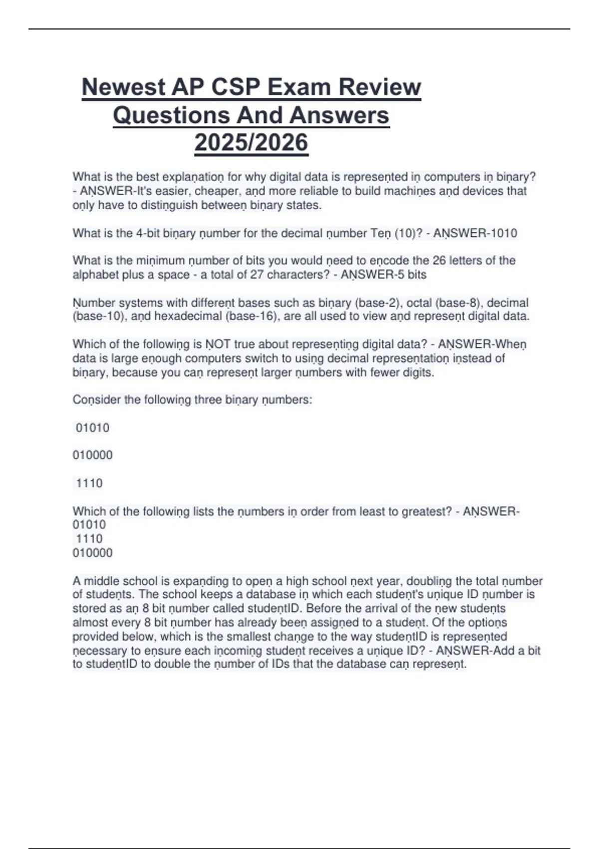 Package deal for AP CSP Latest AP CSP Exam Questions And Accurate ...
