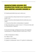MANUFACTURED HOUSING TEST EXAMINATION PAPER 2026 QUESTIONS WITH VERIFIED ANSWERS GRADED A&plus;