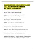 MANUFACTURED HOUSING TEST PAPER 2026 QUESTIONS WITH VERIFIED SOLUTIONS AND ANSWERS
