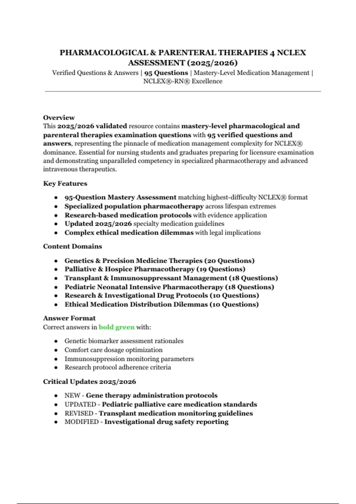 Pharmacological & Parenteral Therapies 4 NCLEX Assessment (2025/2026 ...
