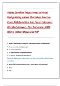 Adobe Certified Professional in Visual  Design Using Adobe Photoshop Practice  Exam 100 Questions And Correct Answers  &lpar;Verified Answers&rpar; Plus Rationales 2026  Q&A &vert; Instant Download Pdf 