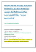 Certified Internal Auditor &lpar;CIA&rpar; Practice  Examination Questions And Correct  Answers &lpar;Verified Answers&rpar; Plus  Rationales 2026 Q&A &vert; Instant  Download Pdf 