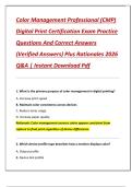 Color Management Professional &lpar;CMP&rpar;  Digital Print Certification Exam Practice  Questions And Correct Answers  &lpar;Verified Answers&rpar; Plus Rationales 2026  Q&A &vert; Instant Download Pdf 