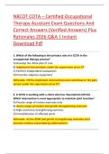 NBCOT COTA &ndash; Certified Occupational  Therapy Assistant Exam Questions And  Correct Answers &lpar;Verified Answers&rpar; Plus  Rationales 2026 Q&A &vert; Instant  Download Pdf