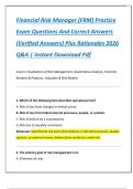 Financial Risk Manager &lpar;FRM&rpar; Practice  Exam Questions And Correct Answers  &lpar;Verified Answers&rpar; Plus Rationales 2026  Q&A &vert; Instant Download Pdf