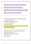 Hair Braider Licensing Exam Practice  Questions And Correct Answers  &lpar;Verified Answers&rpar; Plus Rationales 2026  Q&A &vert; Instant Download Pdf 