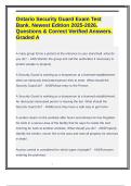Ontario Security Guard Exam Test Bank&period; Newest Edition 2025-2026&period; Questions & Correct Verified Answers&period; Graded A