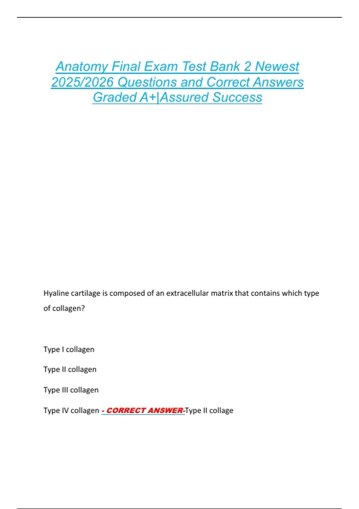 Anatomy Final Exam Test Bank 2 Newest 2025/2026 Questions and Correct ...