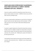 MARYLAND HOME IMPROVEMENT SALESPERSON EXAM PREP QUESTIONS & CORRECT VERIFIED ANSWERS 2024-2025&period; GRADED A