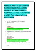 California Roofing Contractor Exam With Actual Questions & Verified Answers&comma;Plus Rationales&sol;Expert Verified For Guaranteed Pass Graded A&plus;&sol;2026 &sol;Latest Update&sol;Instant Download Pdf