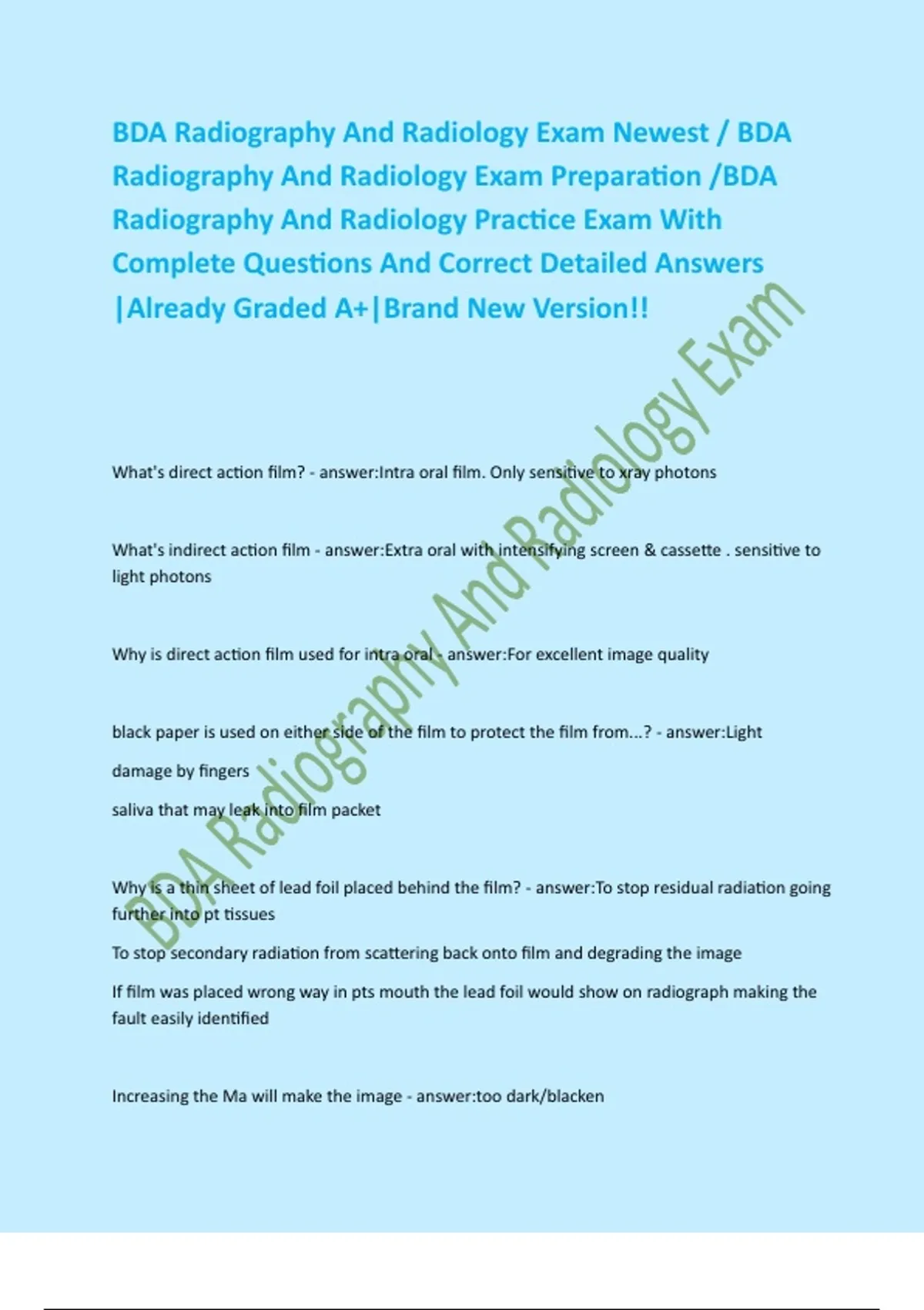 BDA Radiography And Radiology Exam Newest / BDA Radiography And ...