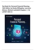Test Bank for Personal Financial Planning, 16th Edition by Randy Billingsley, Lawrence Gitman, Michael Joehnk| 978-0357987872| All Chapters 1-15| LATEST
