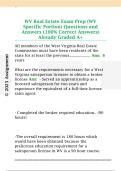 WV Real Estate Exam Prep &lpar;WV  Specific Portion&rpar; Questions and  Answers &lpar;100&percnt; Correct Answers&rpar;  Already Graded A&plus;
