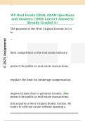 WV Real Estate FINAL EXAM Questions  and Answers &lpar;100&percnt; Correct Answers&rpar;  Already Graded A&plus; 