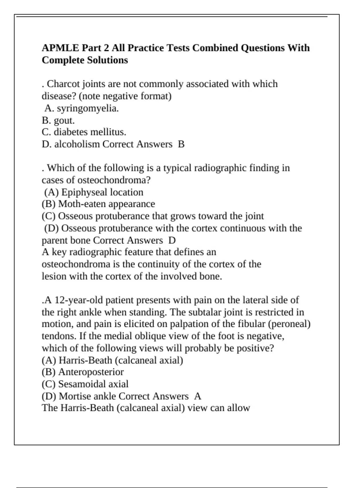 APMLE Part 2 All Practice Tests Combined Questions With Complete ...