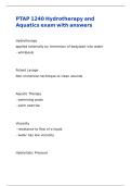 PTAP 1240 Hydrotherapy and Aquatics exam with answers