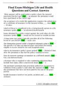 Final Exam-Michigan Life and Health  Questions and Correct Answers 