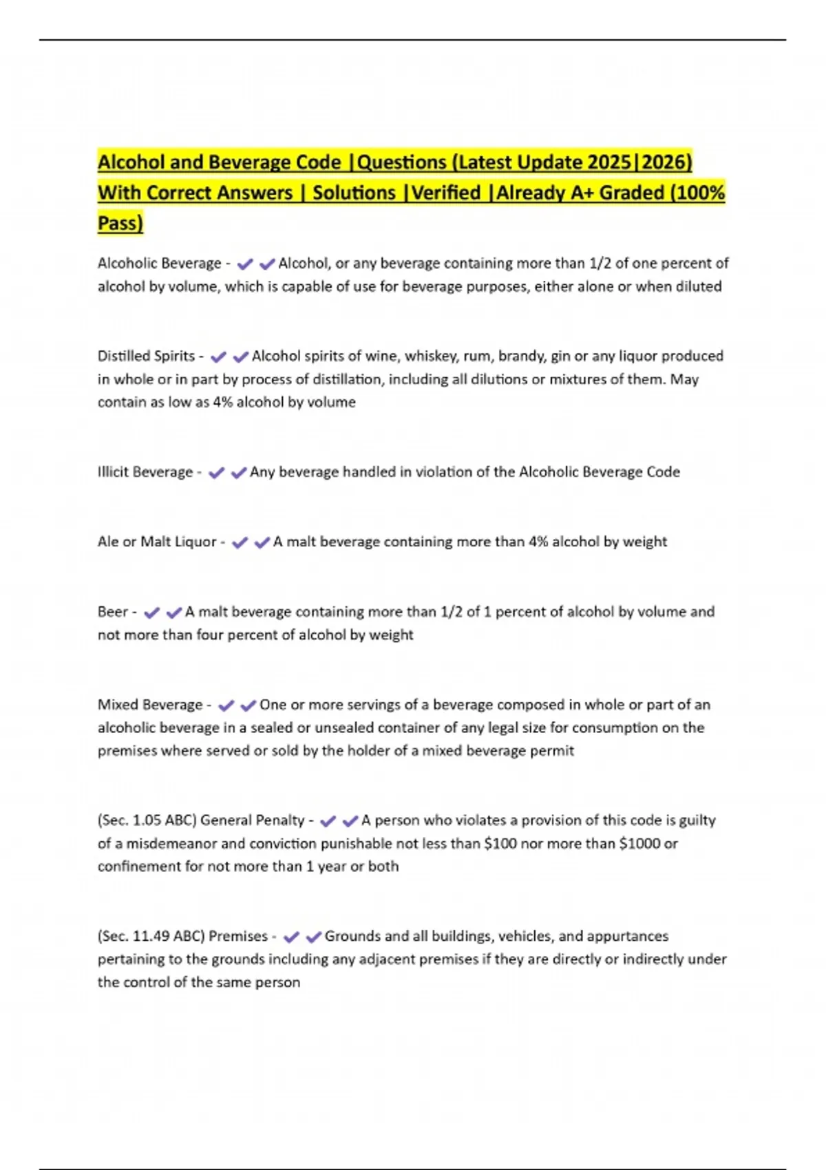 Master Code Alchocol Alcohol and Beverage Code |Questions (Latest Update 2025|2026) With ...