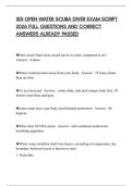 SDI OPEN WATER SCUBA DIVER EXAM SCRIPT 2026 FULL QUESTIONS AND CORRECT ANSWERS ALREADY PASSED