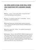 SDI OPEN WATER SCUBA DIVER FINAL PAPER 2026 QUESTIONS WITH ANSWERS GRADED A&plus;