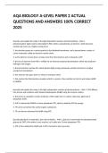 AQA BIOLOGY A-LEVEL PAPER 2 ACTUAL QUESTIONS AND ANSWERS 100&percnt; CORRECT 2025