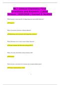 MLT Clinical Chemistry Final Questions and Answers &vert; Latest Version &vert; 2025&sol;2026 &vert; Correct & Verified