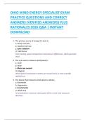 OHIO WIND ENERGY SPECIALIST EXAM  PRACTICE QUESTIONS AND CORRECT  ANSWERS &lpar;VERIFIED ANSWERS&rpar; PLUS  RATIONALES 2026 Q&A &vert; INSTANT  DOWNLOAD 