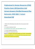 Professional in Human Resources &lpar;PHR&rpar;  Practice Exam 100 Questions And  Correct Answers &lpar;Verified Answers&rpar; Plus  Rationales 2026 Q&A &vert; Instant  Download Pdf 