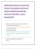 Refrigeration Engineer License Exam  Practice Test Questions And Correct  Answers &lpar;Verified Answers&rpar; Plus  Rationales 2026 Q&A &vert; Instant  Download Pdf