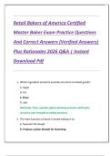 Retail Bakers of America Certified  Master Baker Exam Practice Questions  And Correct Answers &lpar;Verified Answers&rpar;  Plus Rationales 2026 Q&A &vert; Instant  Download Pdf