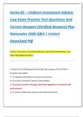 Series 65 &ndash; Uniform Investment Adviser  Law Exam Practice Test Questions And  Correct Answers &lpar;Verified Answers&rpar; Plus  Rationales 2026 Q&A &vert; Instant  Download Pdf 