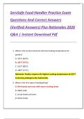 ServSafe Food Handler Practice Exam  Questions And Correct Answers  &lpar;Verified Answers&rpar; Plus Rationales 2026  Q&A &vert; Instant Download Pdf 
