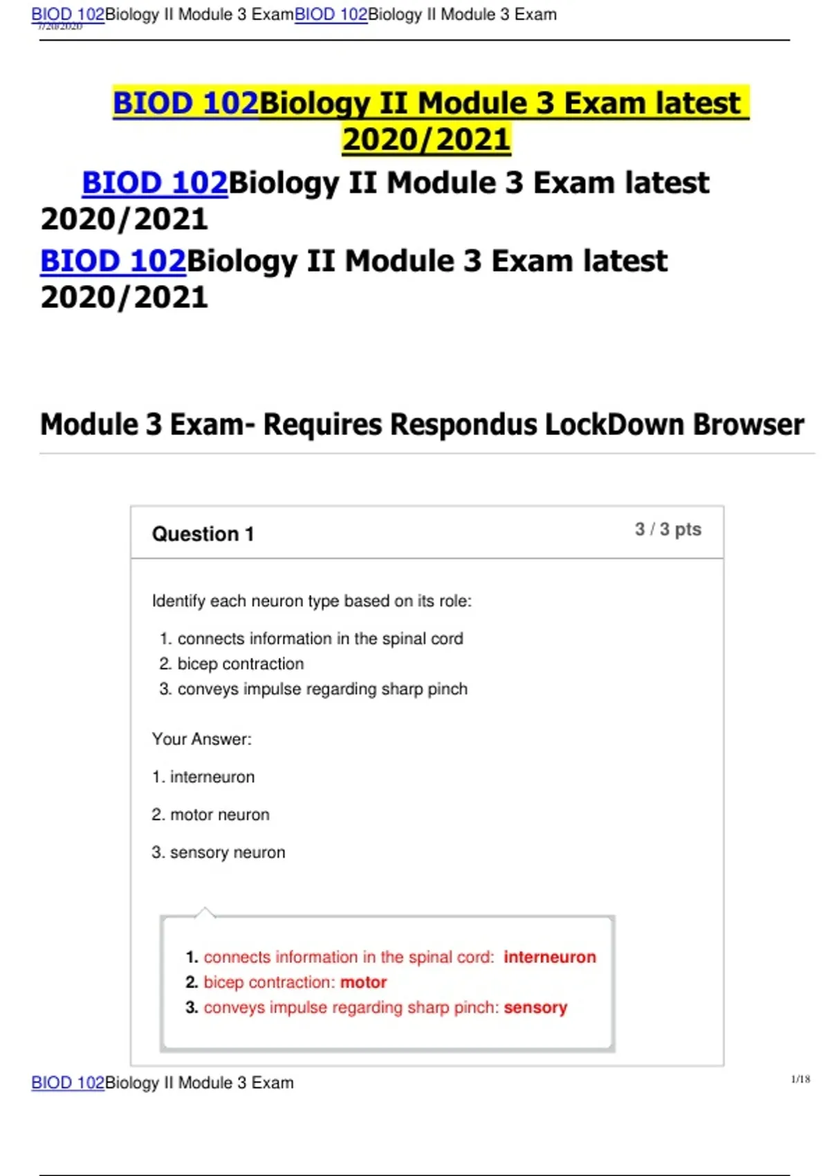 BIOD 331 / NURS 231 Pathophysiology Final Exam – Actual Questions and ...