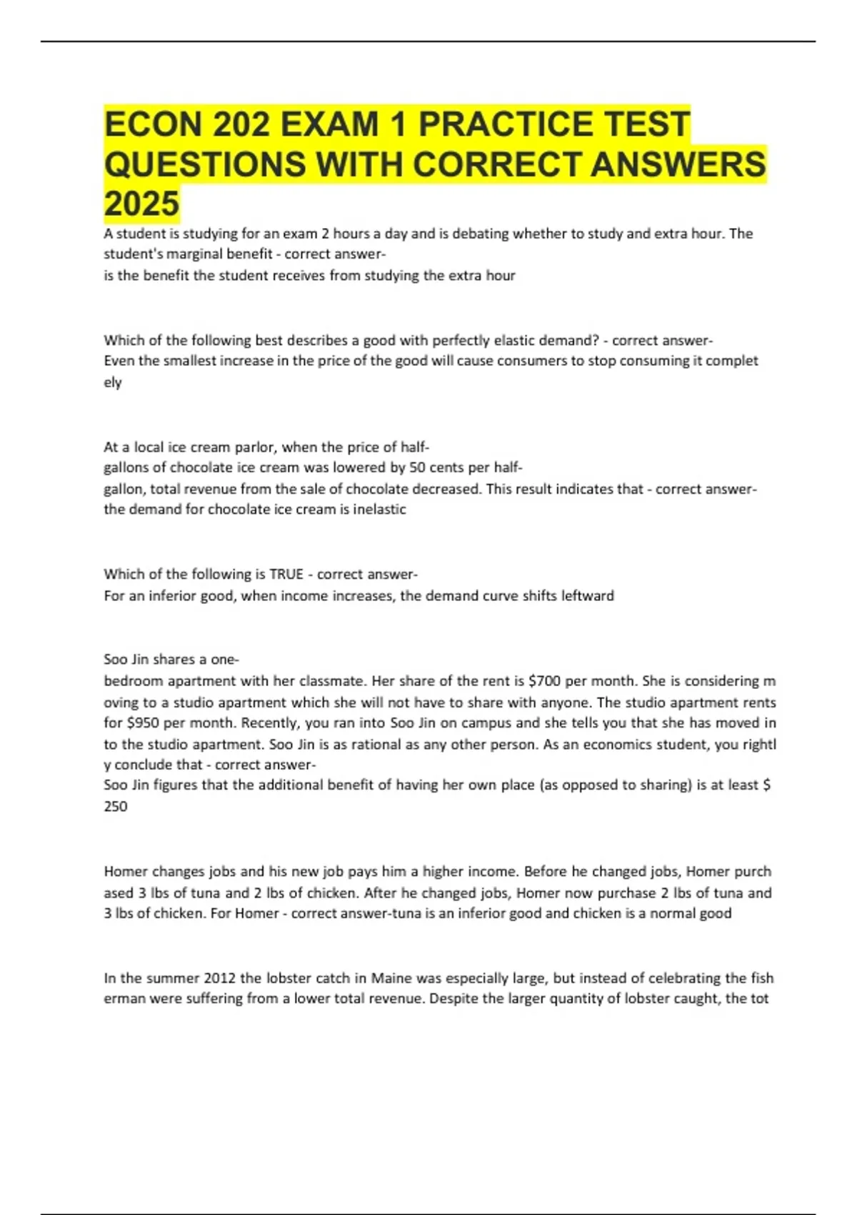ECON 202 EXAM 1 PRACTICE TEST QUESTIONS WITH CORRECT ANSWERS 2025 ...