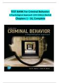 TEST BANK For Criminal Behavior&colon; A Psychological Approach 12th Edition &lpar;Bartol&rpar; Chapters 1 - 16&comma; Complete  with highlighted correct answer