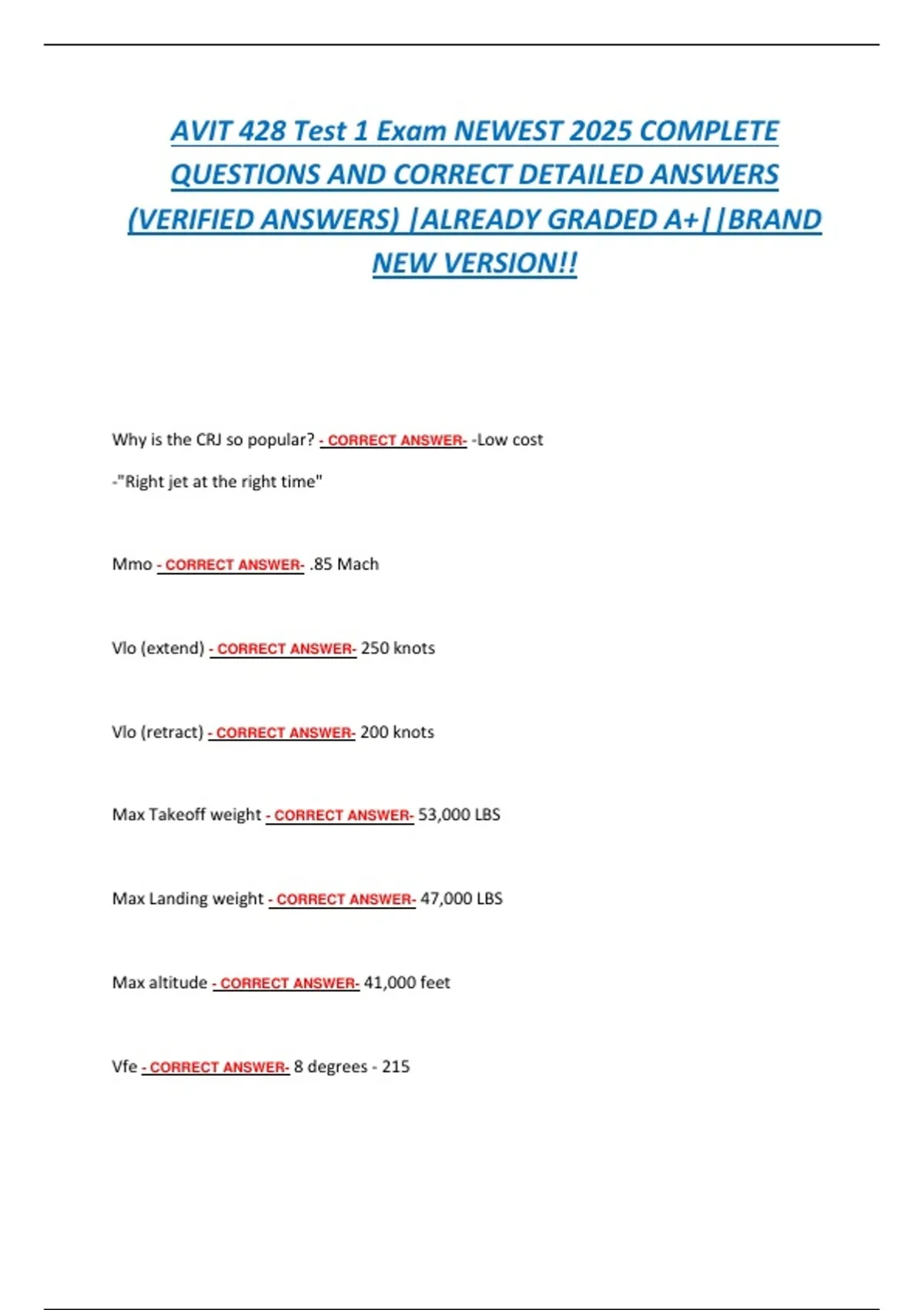 AVIT 428 – Test 1 Exam | Advanced Aircraft Systems & Flight Operations ...