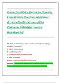 Connecticut Major Contractor Licensing  Exam Practice Questions And Correct  Answers &lpar;Verified Answers&rpar; Plus  Rationales 2026 Q&A &vert; Instant  Download Pdf