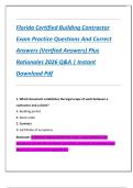 Florida Certified Building Contractor  Exam Practice Questions And Correct  Answers &lpar;Verified Answers&rpar; Plus  Rationales 2026 Q&A &vert; Instant  Download Pdf 