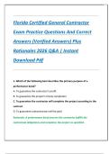 Florida Certified General Contractor  Exam Practice Questions And Correct  Answers &lpar;Verified Answers&rpar; Plus  Rationales 2026 Q&A &vert; Instant  Download Pdf