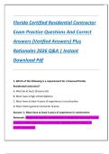 Florida Certified Residential Contractor  Exam Practice Questions And Correct  Answers &lpar;Verified Answers&rpar; Plus  Rationales 2026 Q&A &vert; Instant  Download Pdf 
